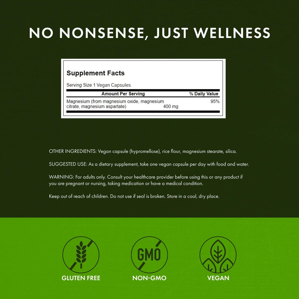 Swanson Triple Magnesium bottle pour demonstrating convenient daily dosage.