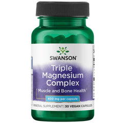Swanson Triple Magnesium Complex bottle label close-up signaling trusted daily wellness.