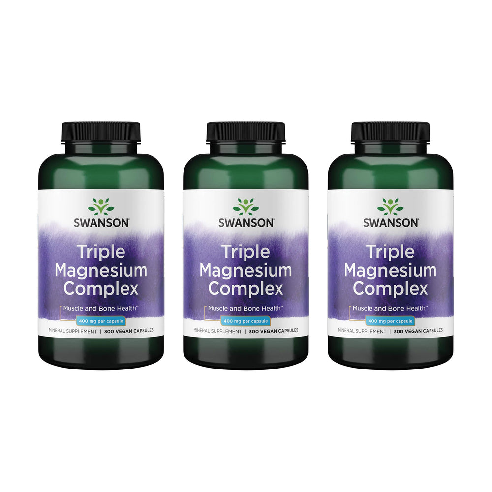 Swanson Triple Magnesium Complex bottle supports daily mineral intake for nerves and muscle function.
