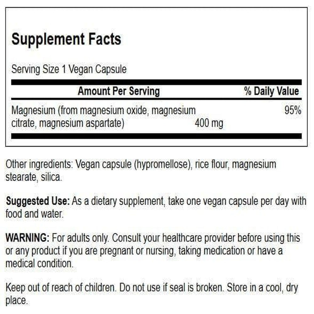 Swanson Triple Magnesium Complex capsules close-up showing diverse magnesium sources.