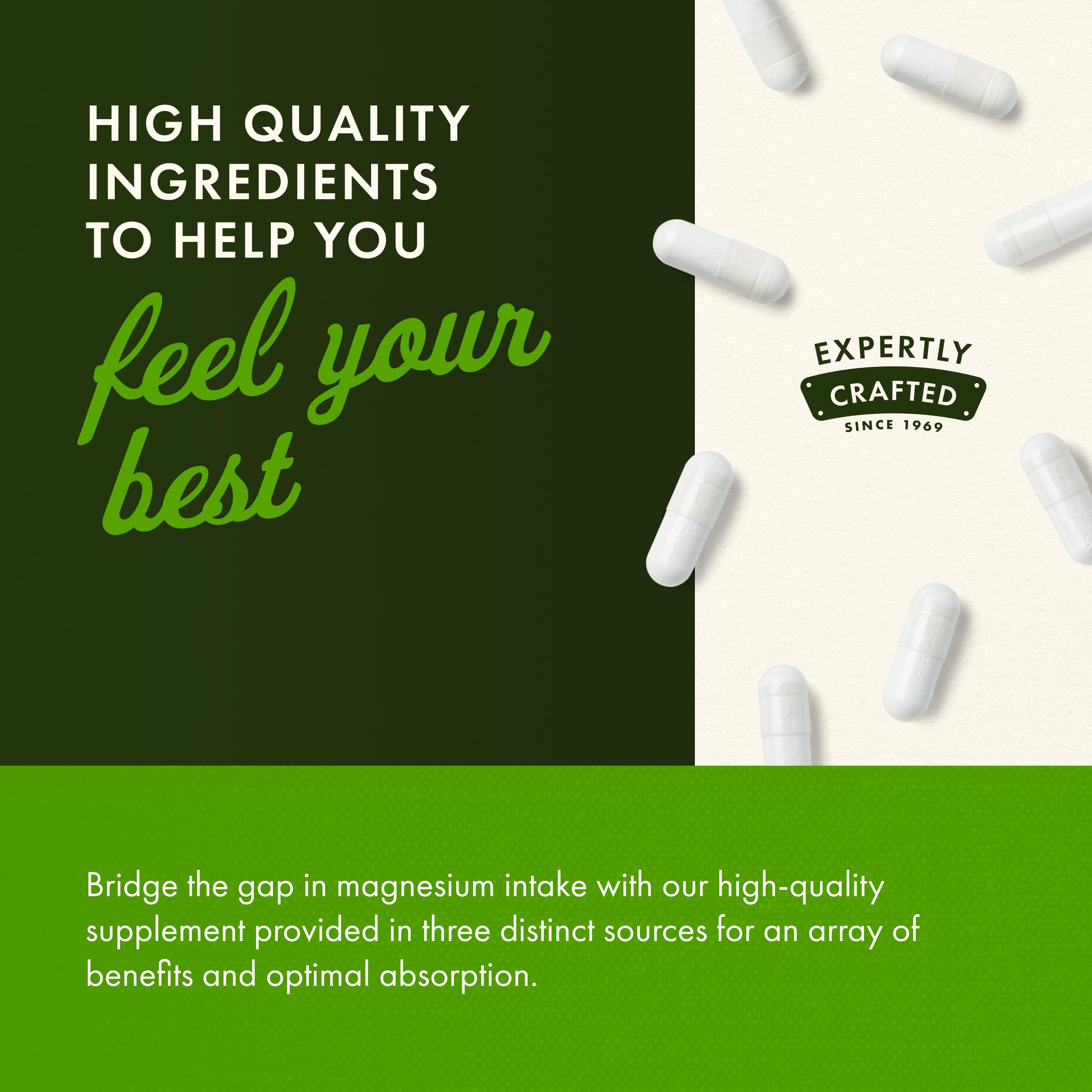 Swanson Triple Magnesium Complex capsules ready to take for daily stress and energy balance.