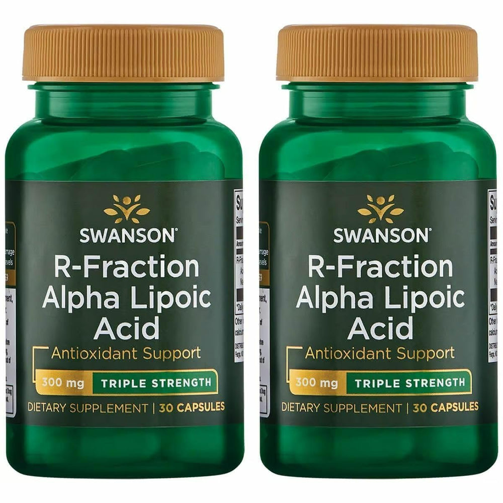 Swanson triple-strength R-Fraction Alpha Lipoic Acid bottle for daily wellness support.