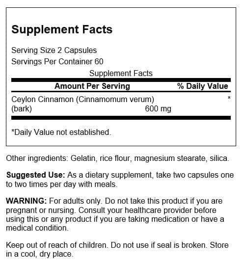 Swanson True Cinnamon capsules close up showing easy to swallow format for daily use