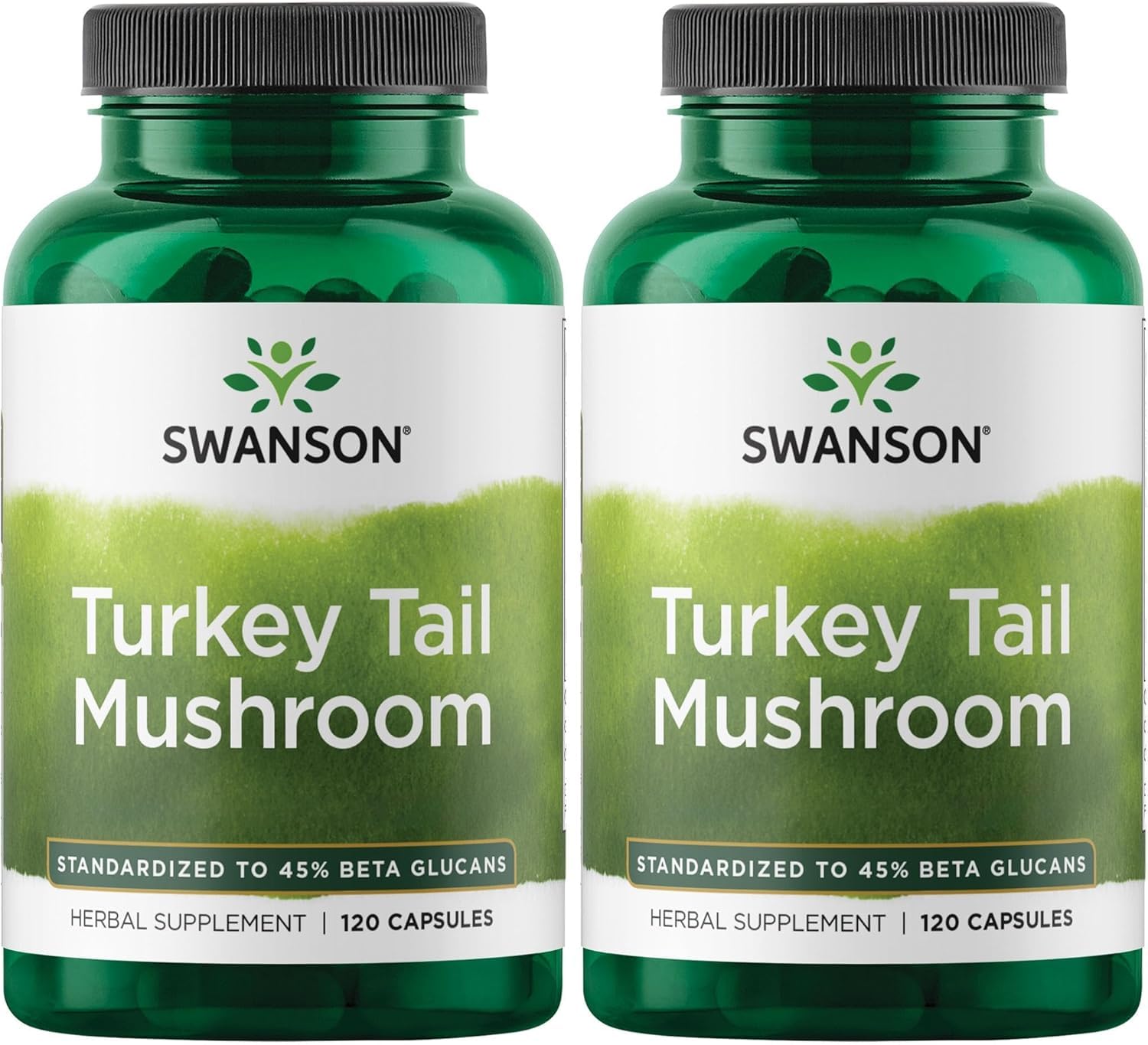 Swanson Turkey Tail Mushroom bottle showing immune support potential and natural liver care.