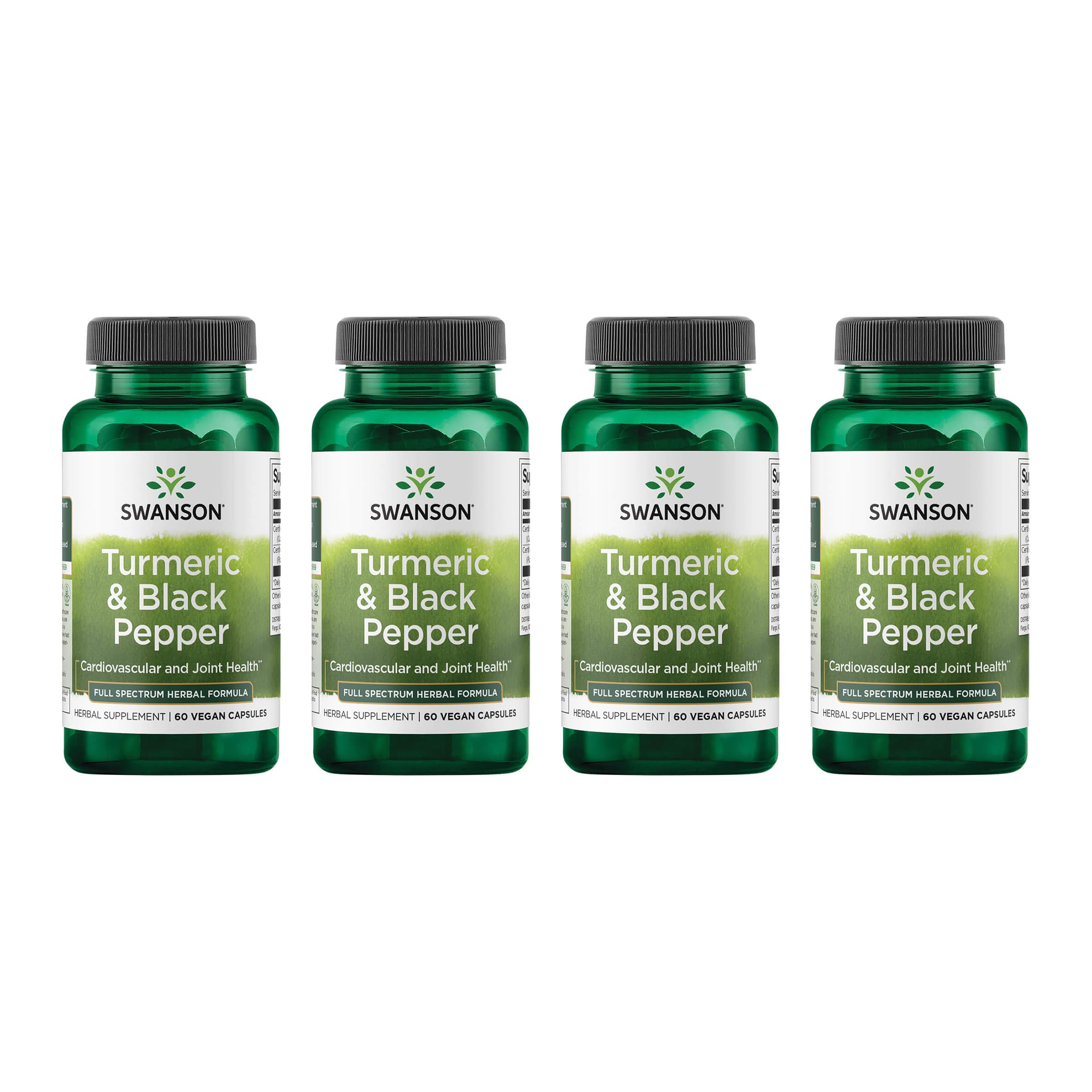 Swanson Turmeric & Black Pepper bottle front highlighting the bioavailability-focused formula.