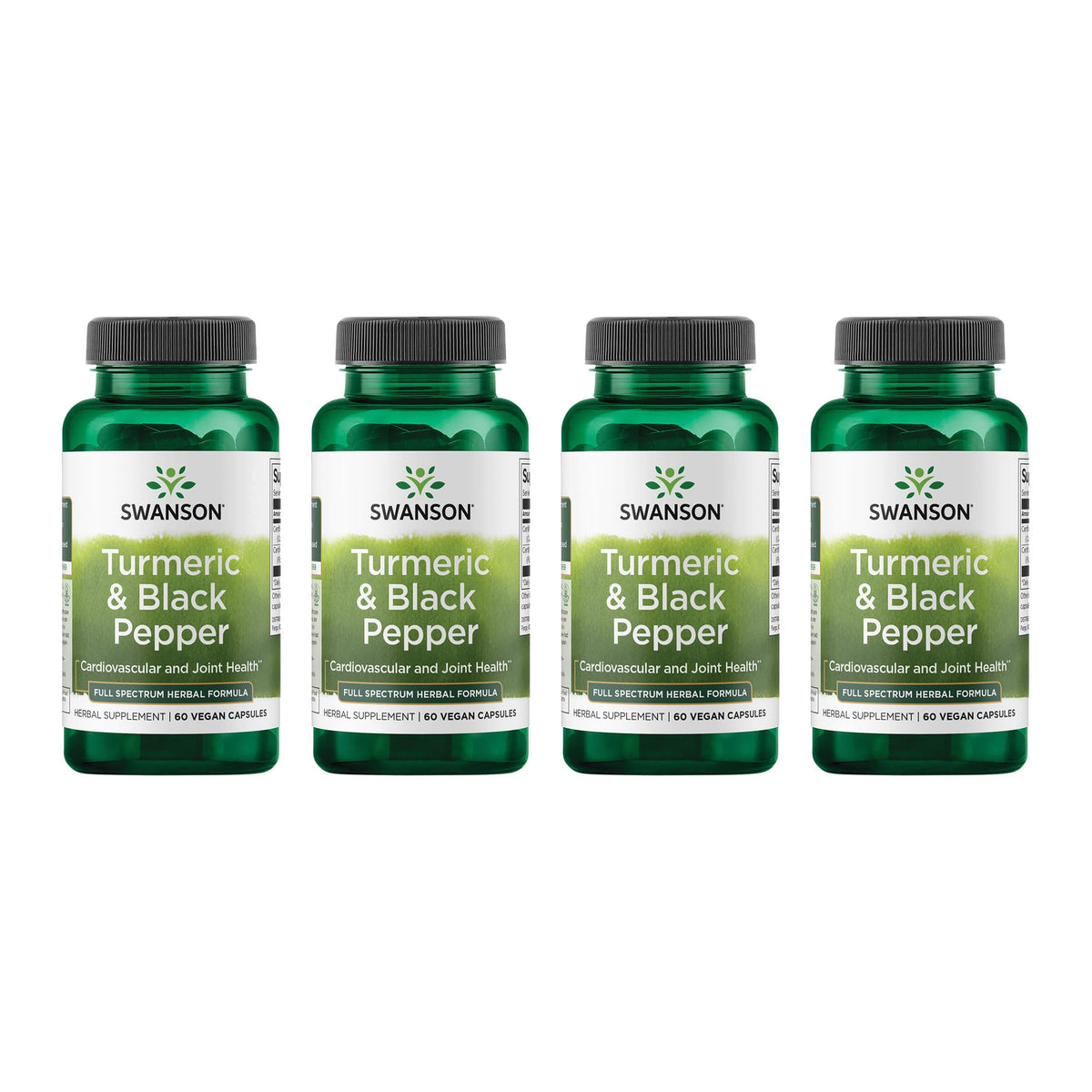 Swanson Turmeric & Black Pepper bottle front highlighting the bioavailability-focused formula.