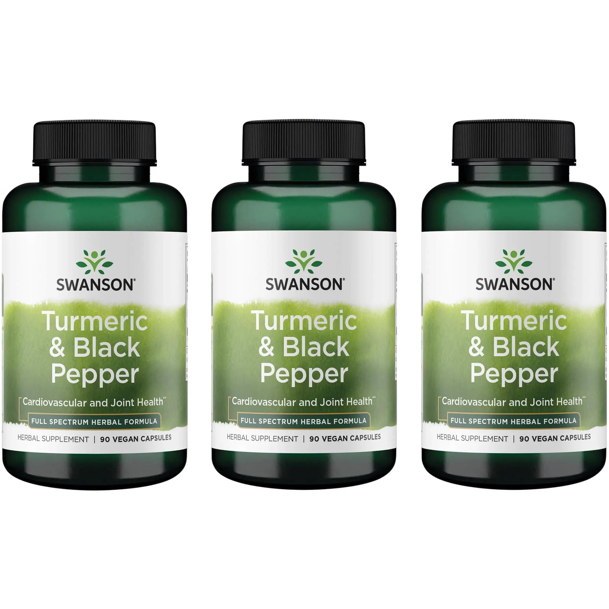 Swanson Turmeric & Black Pepper bottle with capsules for daily wellness.