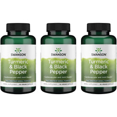 Swanson Turmeric & Black Pepper bottle with capsules for daily wellness.