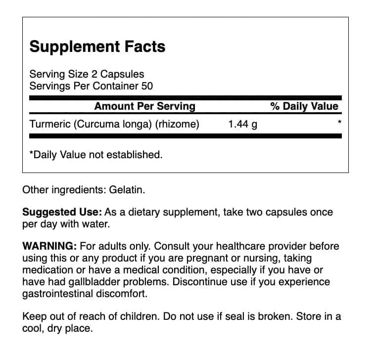 Swanson Turmeric capsules close-up highlighting easy daily intake.