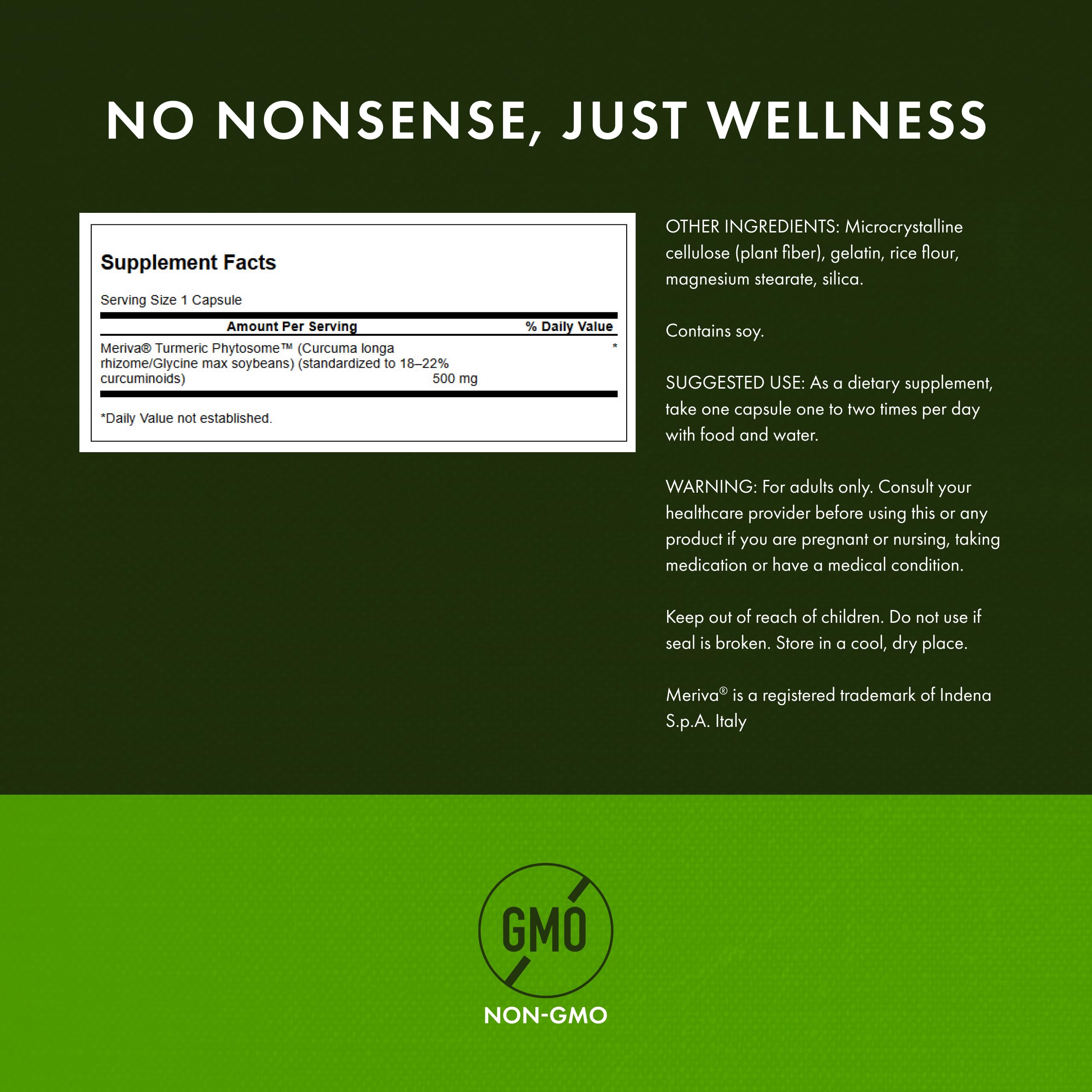 Swanson Turmeric Phytosome Meriva label detail; clear formulation information.