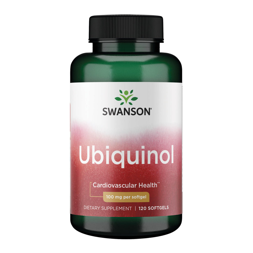 Swanson ubiquinol 100mg softgels bottle offering daily energy and antioxidant support