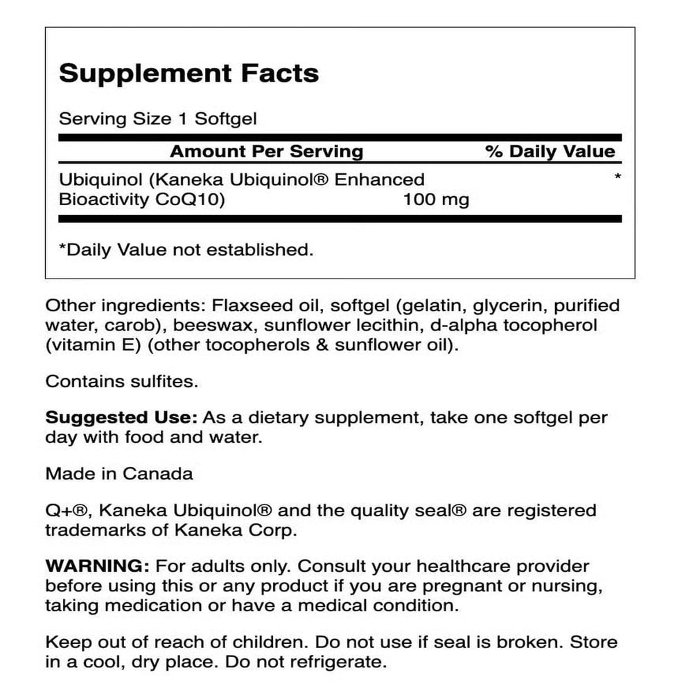 Swanson Ubiquinol 100 mg softgels label highlighting cardiovascular strength