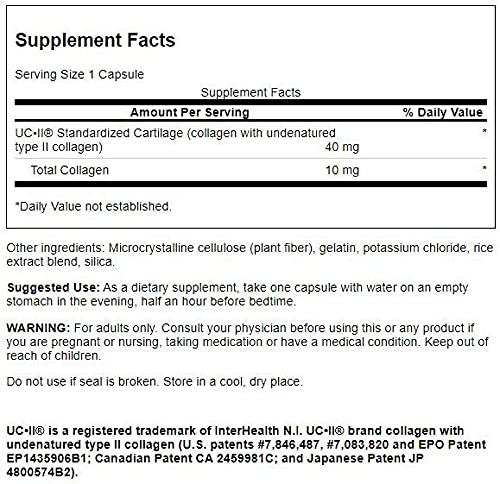 Close-up of Swanson UC-II capsules with undenatured type II collagen per capsule