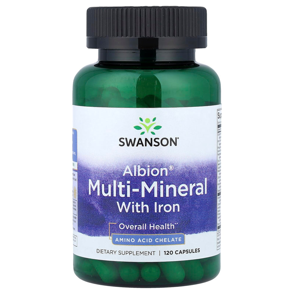 Swanson ULT Albion Multi-MIN with Iron bottle showing a full-size bottle for daily mineral support.