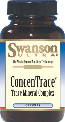 Swanson ULT CONCENTRACE capsules highlighting high concentration trace minerals for daily intake.