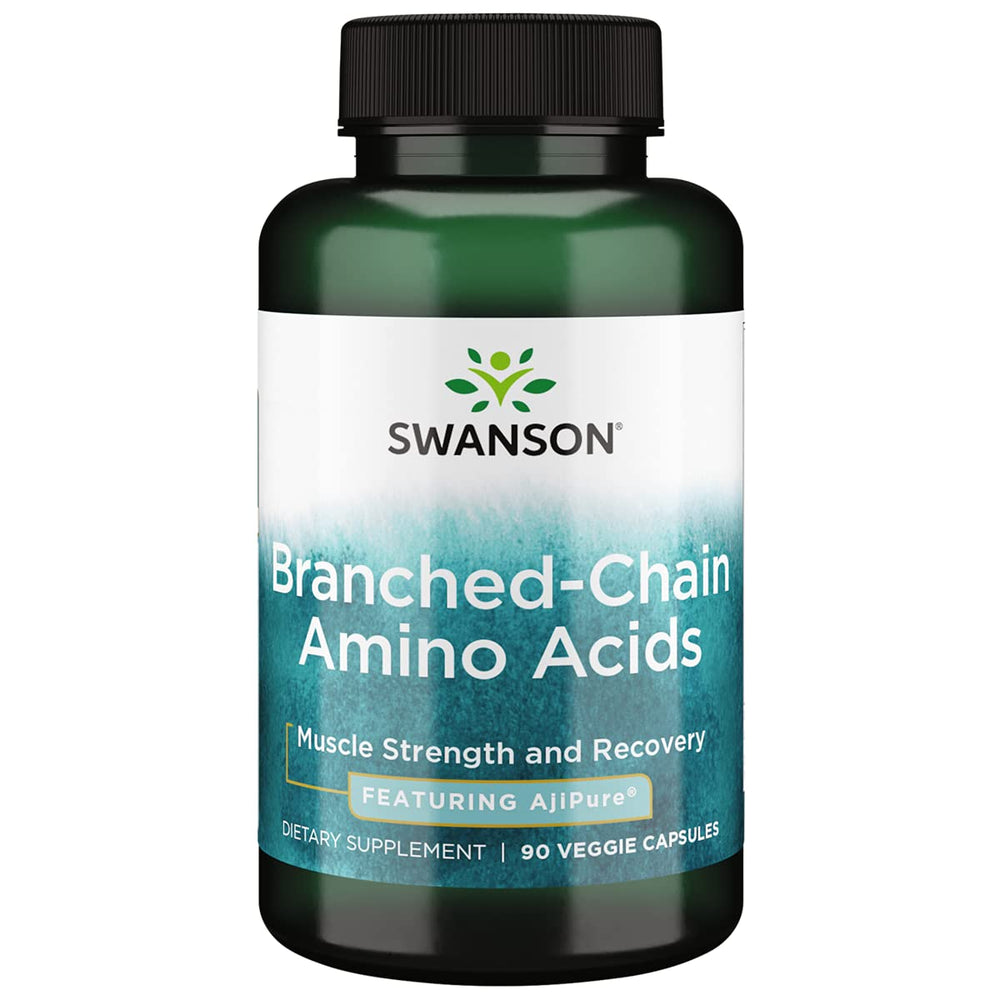 Swanson ULT Veg BCAA Ajipure bottle showing vegan amino acids for muscle recovery.