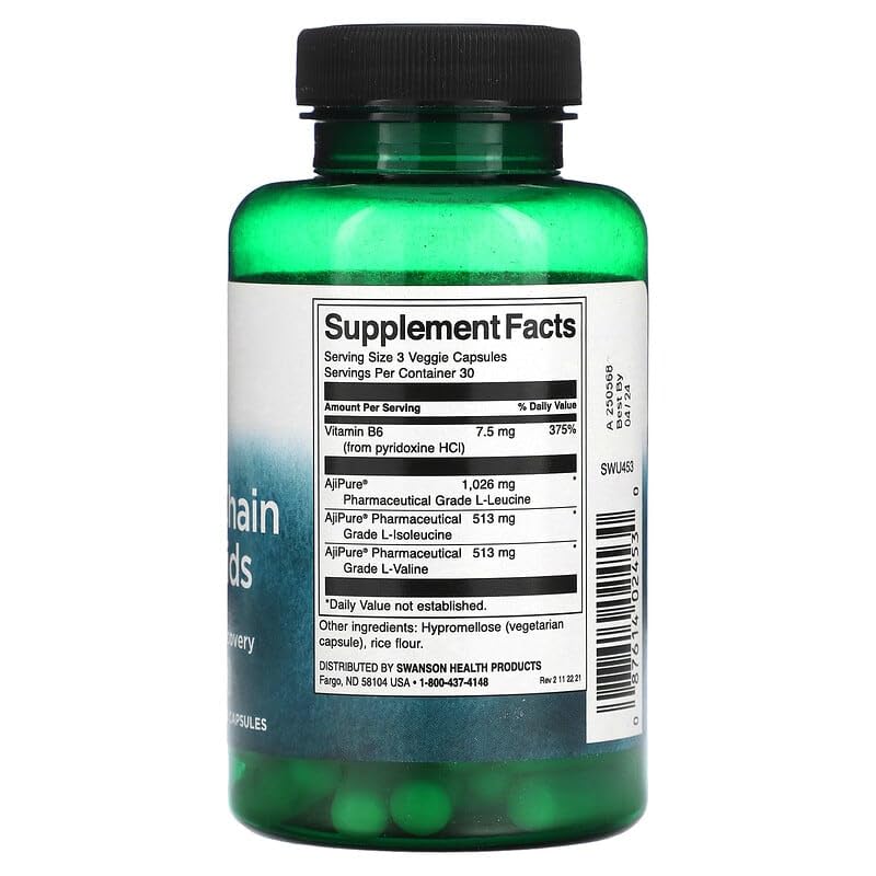 Swanson ULT Veg BCAA Ajipure nutrition facts indicate vegan amino acids for clean fueling.