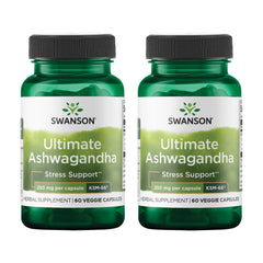Swanson Ultimate Ashwagandha KSM-66 bottle on shelf, supporting daily calm and balance.
