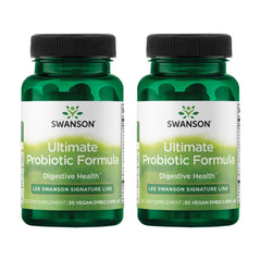 Swanson Ultimate Probiotic bottle highlights digestive health support.