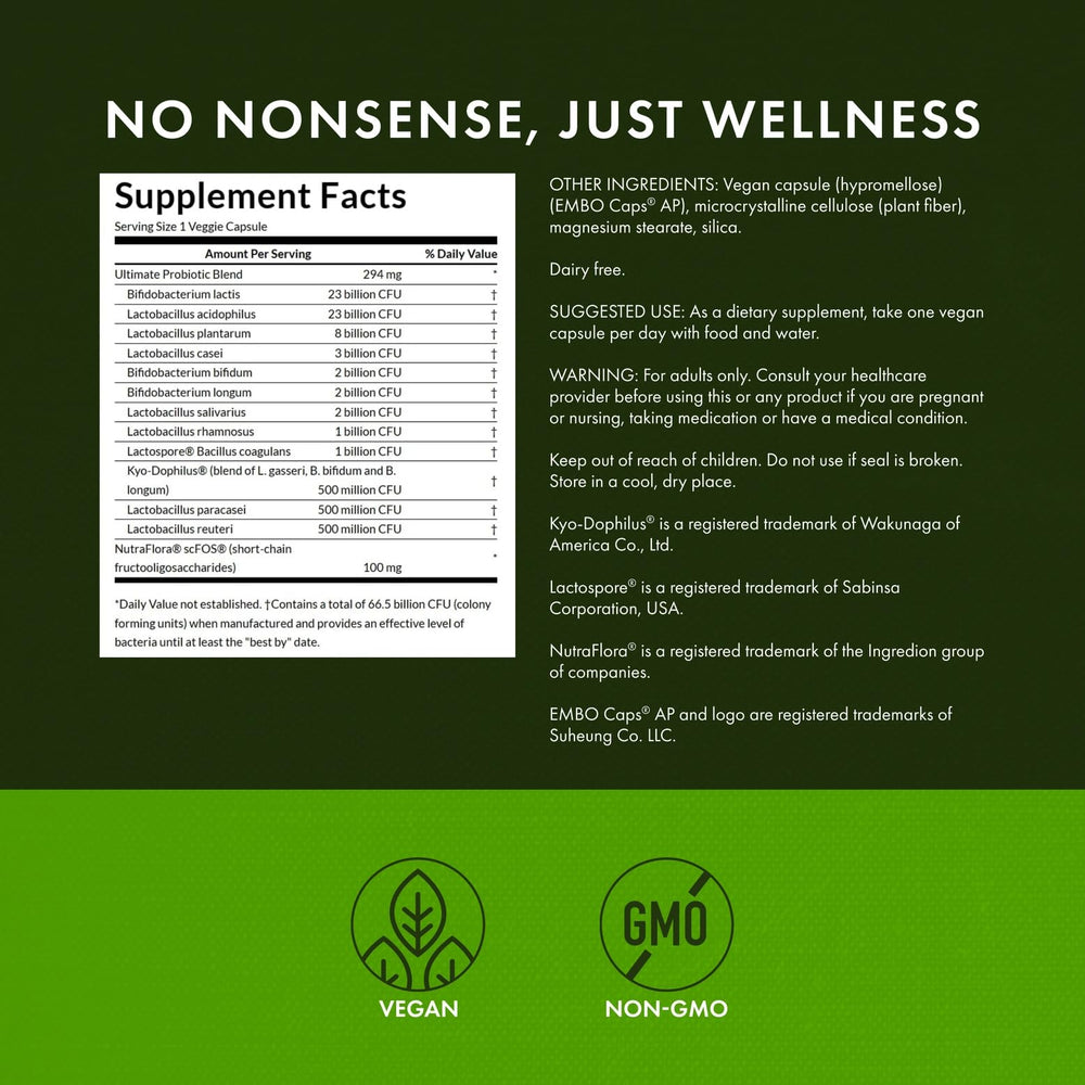Swanson Ultimate Probiotic with NutraFlora prebiotic promotes healthy gut.