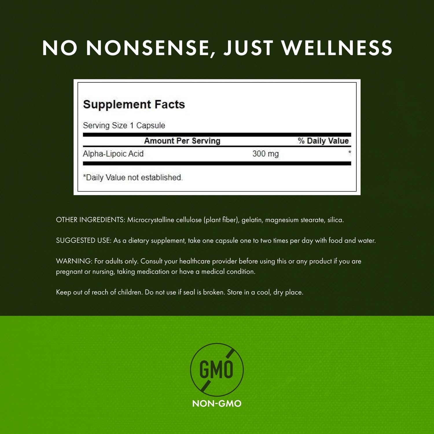 Swanson Ultra Alpha Lipoic Acid 300 mg label with dose and ingredients.