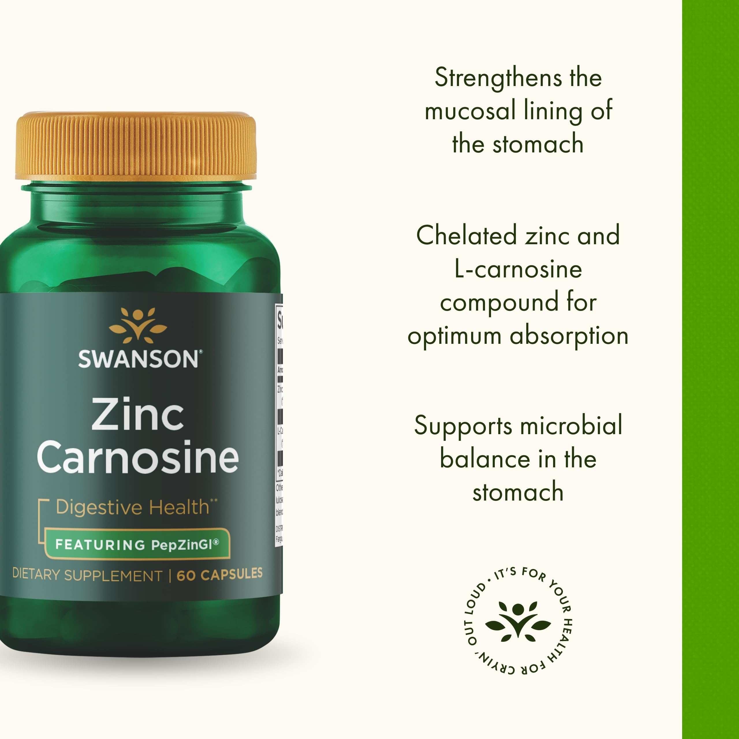 Swanson Ultra PepZingi logo emphasizing patented zinc-carnosine blend.