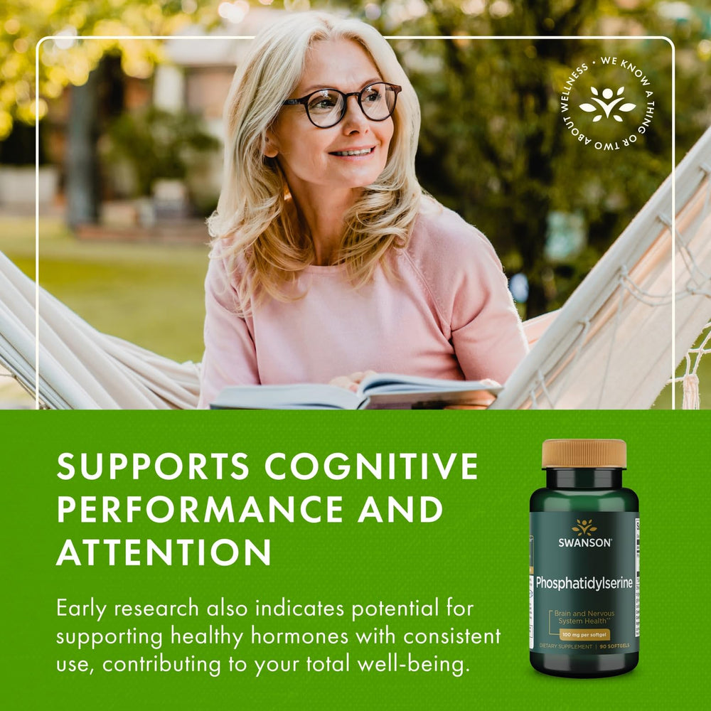 Infographic explaining Swanson Ultra 100 mg PS cognitive support potential