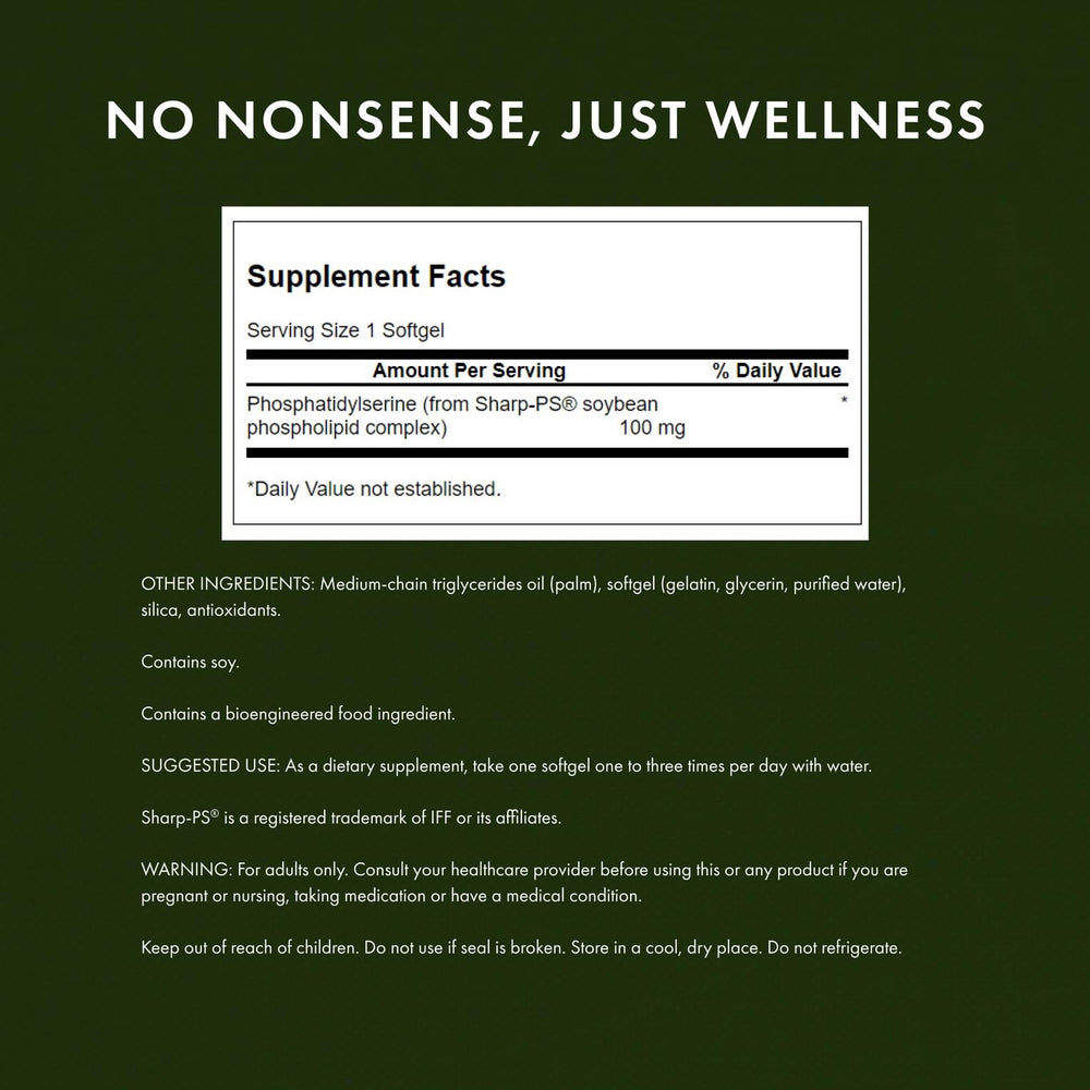 Swanson Ultra phosphatidylserine 100 mg label showing purity and potency details