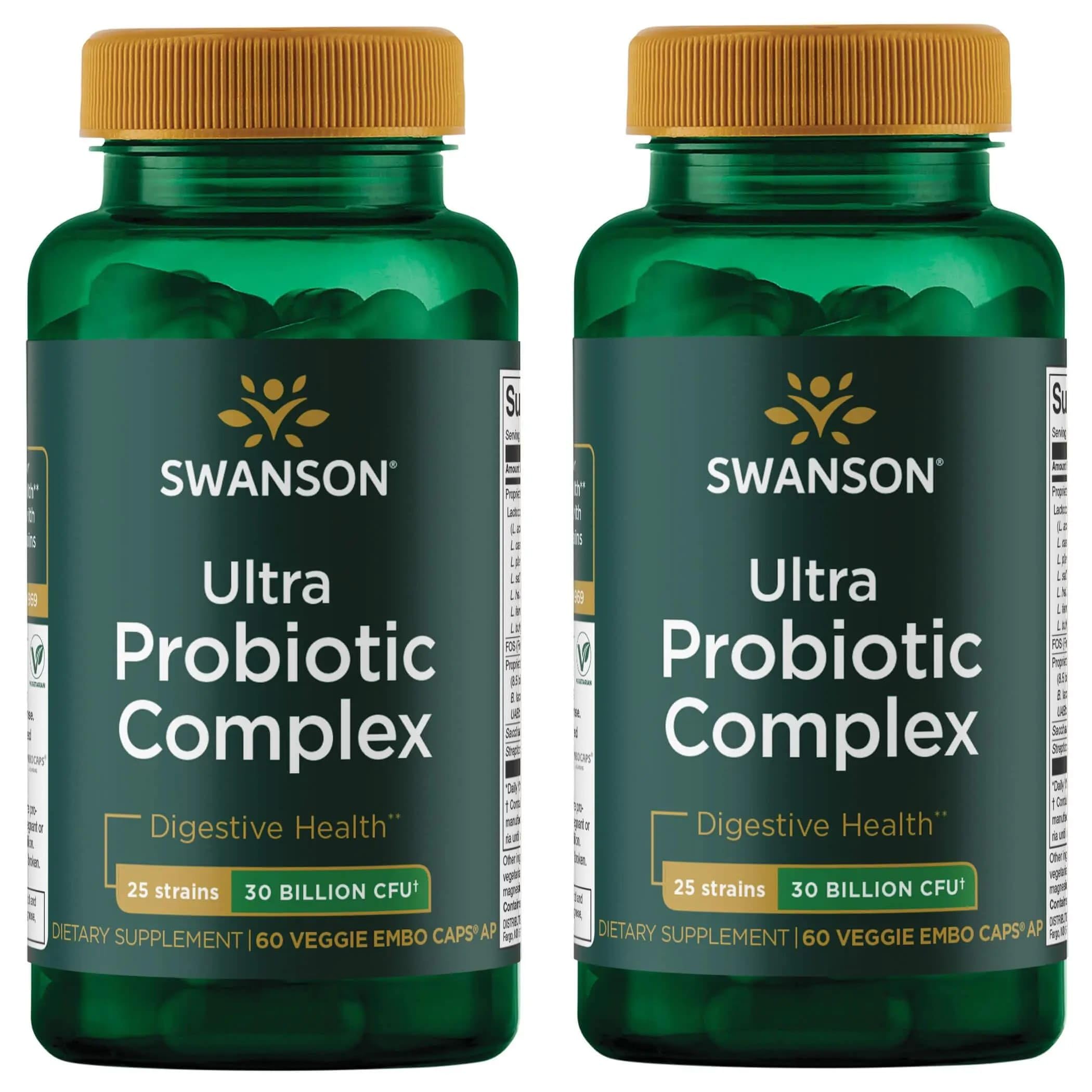Swanson Ultra Probiotic Complex bottle front with 30B CFU and 25 strains.