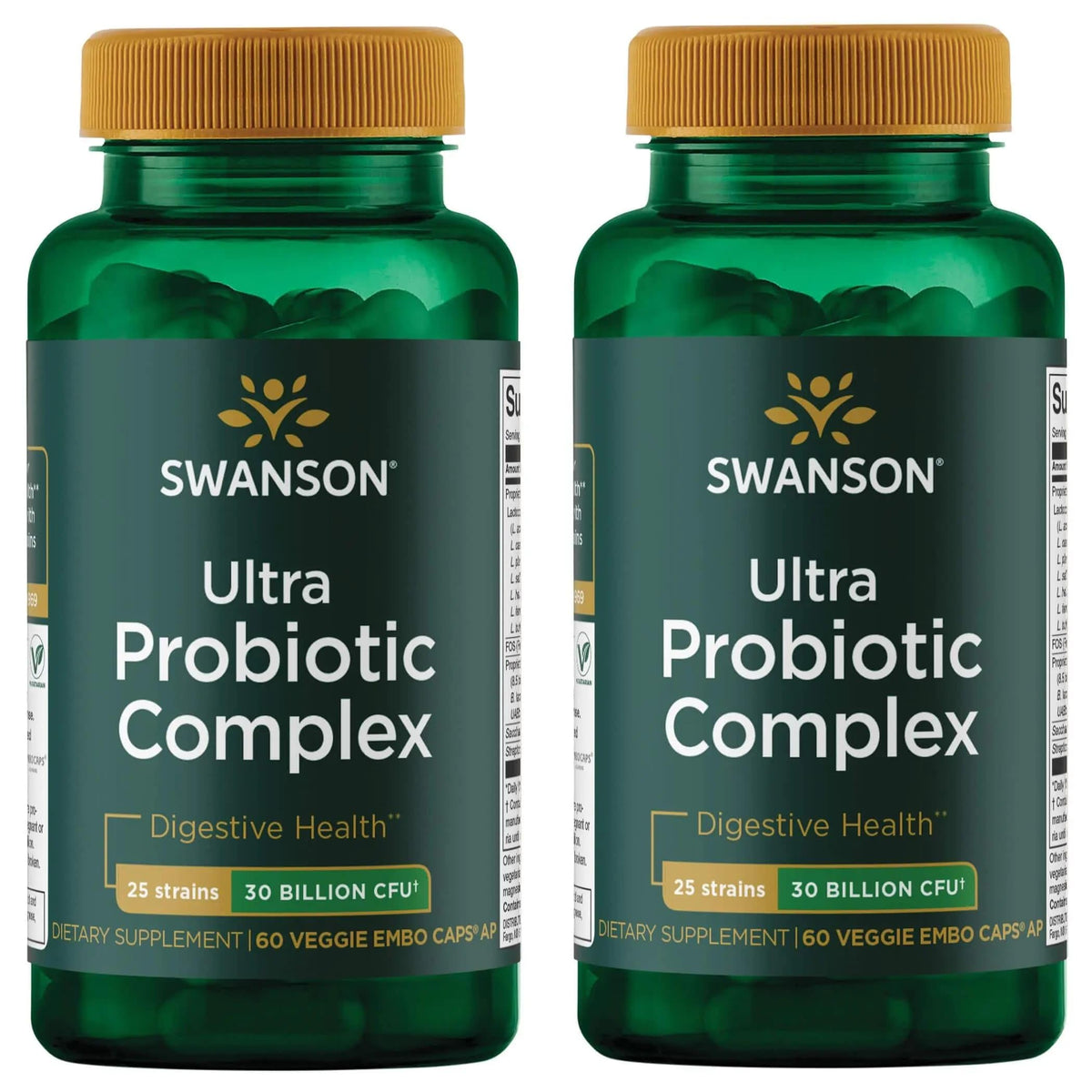 Swanson Ultra Probiotic Complex bottle front with 30B CFU and 25 strains.