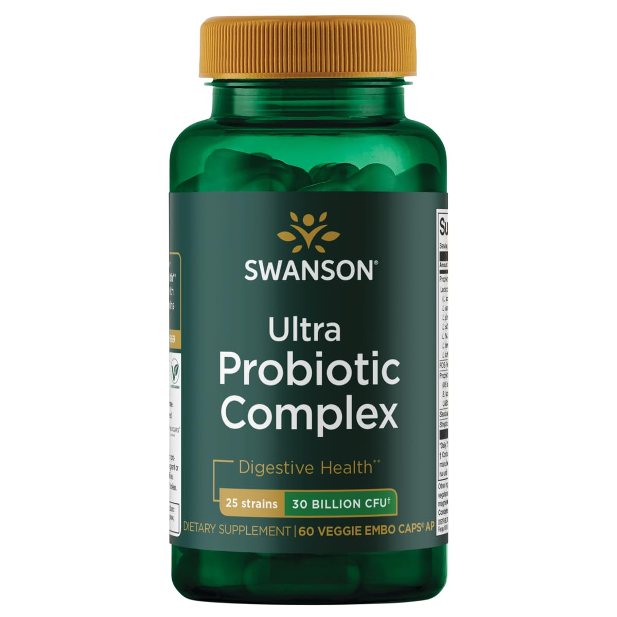 Swanson Ultra Probiotic Complex bottle with 60 vegetarian capsules for daily gut balance