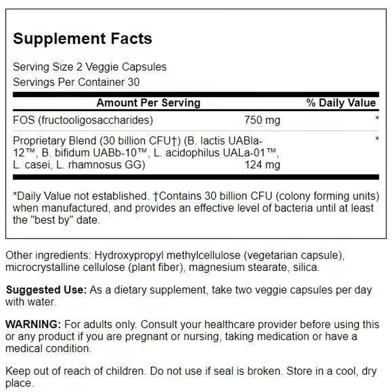 Swanson Ultra Probiotic for Seniors bottle back lists 30B CFU and 60 vegetarian capsules.
