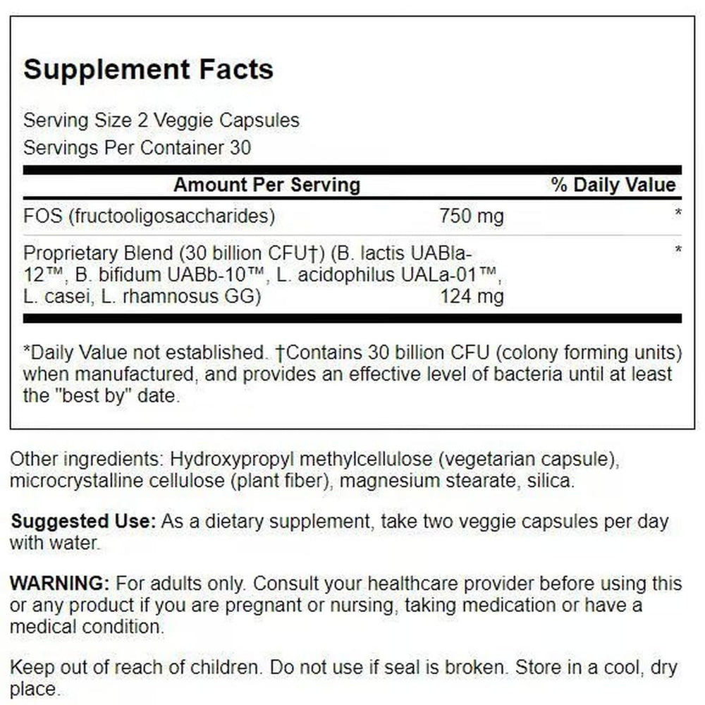 Swanson Ultra Probiotic for Seniors bottle back lists 30B CFU and 60 vegetarian capsules.