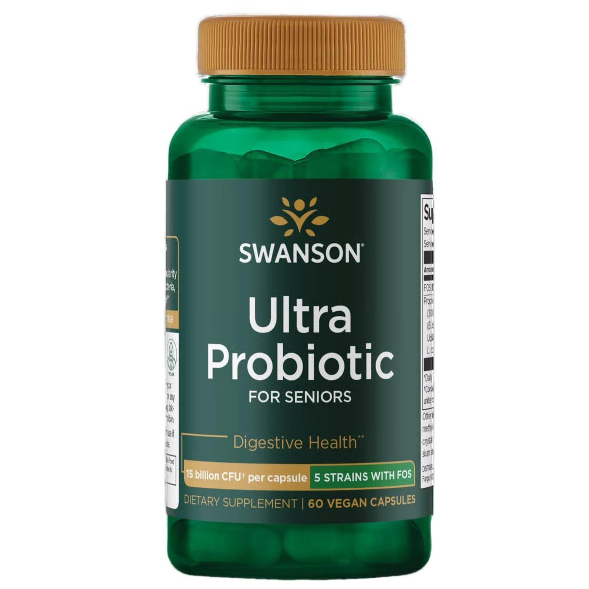 Swanson Ultra Probiotic for Seniors bottle front promotes daily digestive balance.