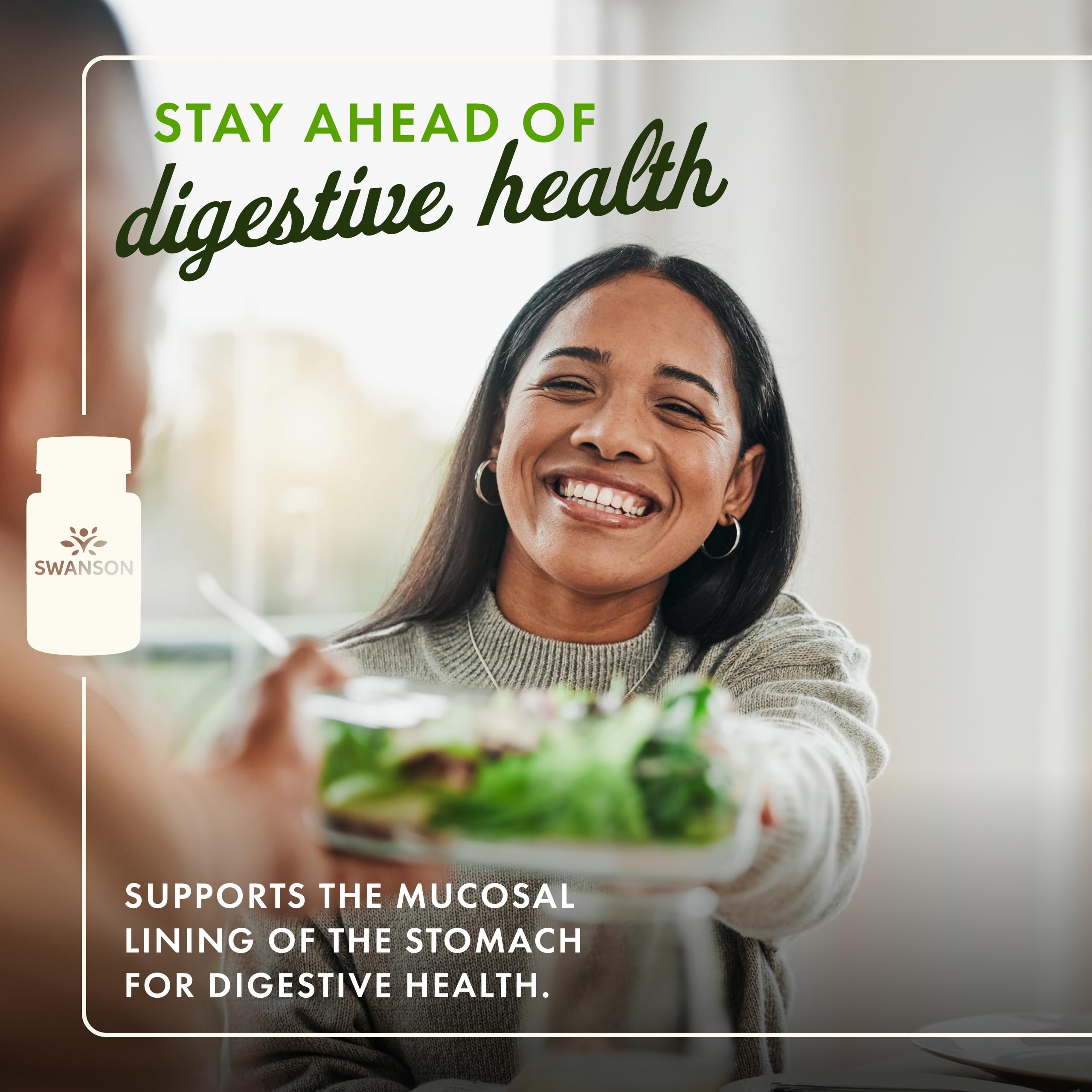 Swanson Ultra Zinc Carnosine bottle pour shows easy-to-take capsules for gut health.