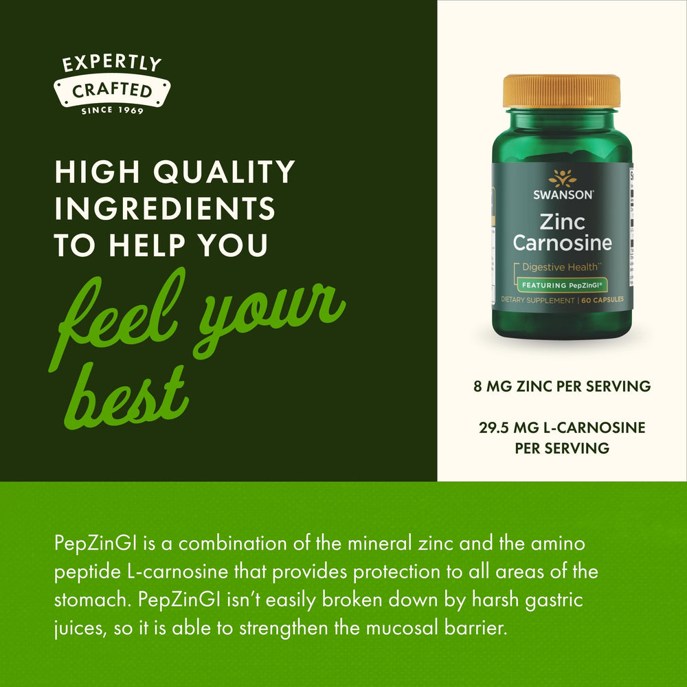 Swanson Ultra Zinc Carnosine packaging back with usage directions for stomach support.