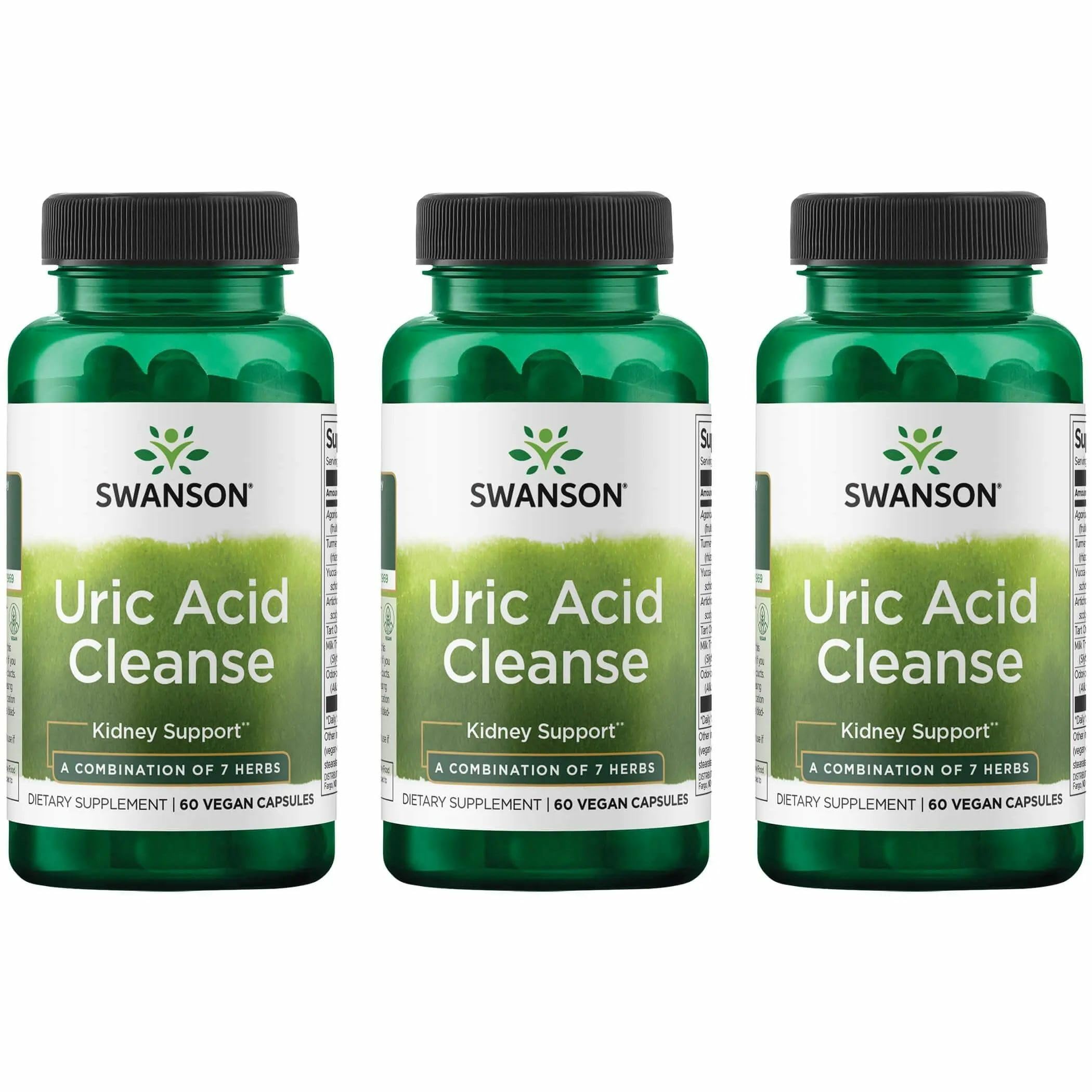 Swanson Uric Acid Cleanse bottle front showing 3-pack and kidney support branding