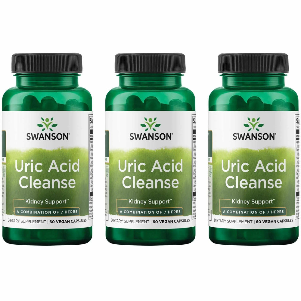 Swanson Uric Acid Cleanse bottle front showing 3-pack and kidney support branding