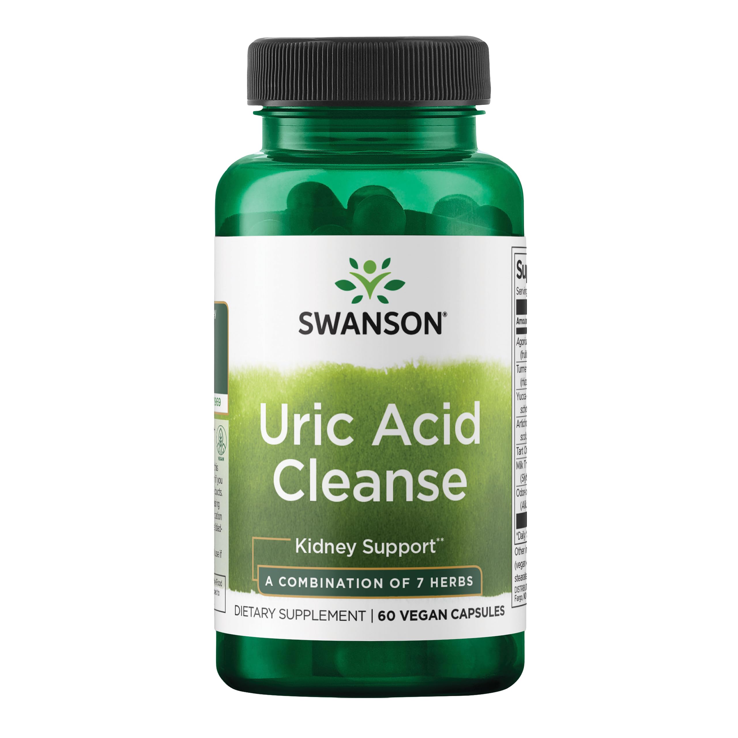 Swanson Uric Acid Cleanse bottle label shows natural herbal detox blend.