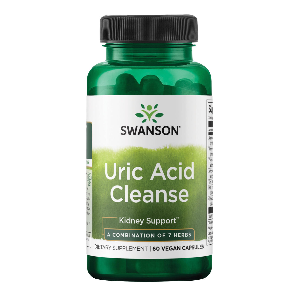 Swanson Uric Acid Cleanse bottle label shows natural herbal detox blend.