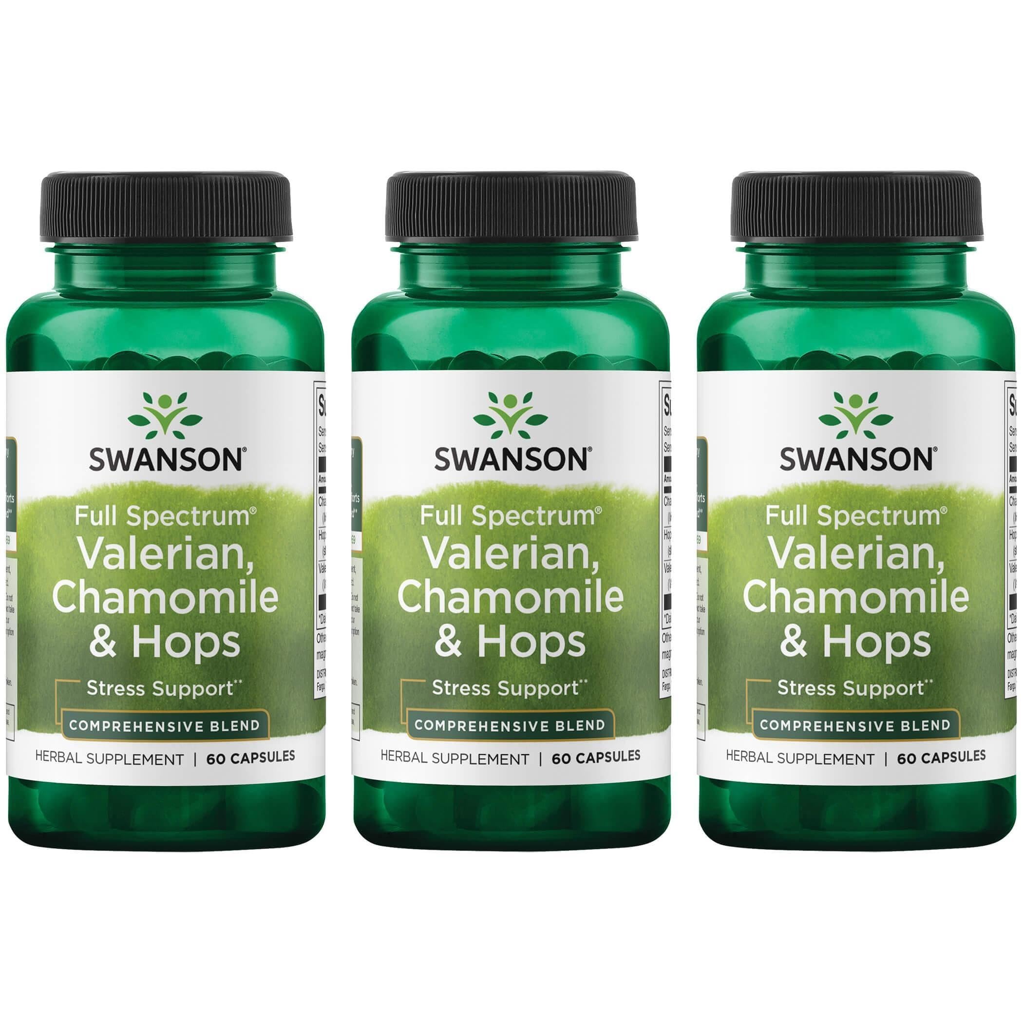 Swanson Valerian, Chamomile & Hops capsules for relaxed evenings and calmer mind