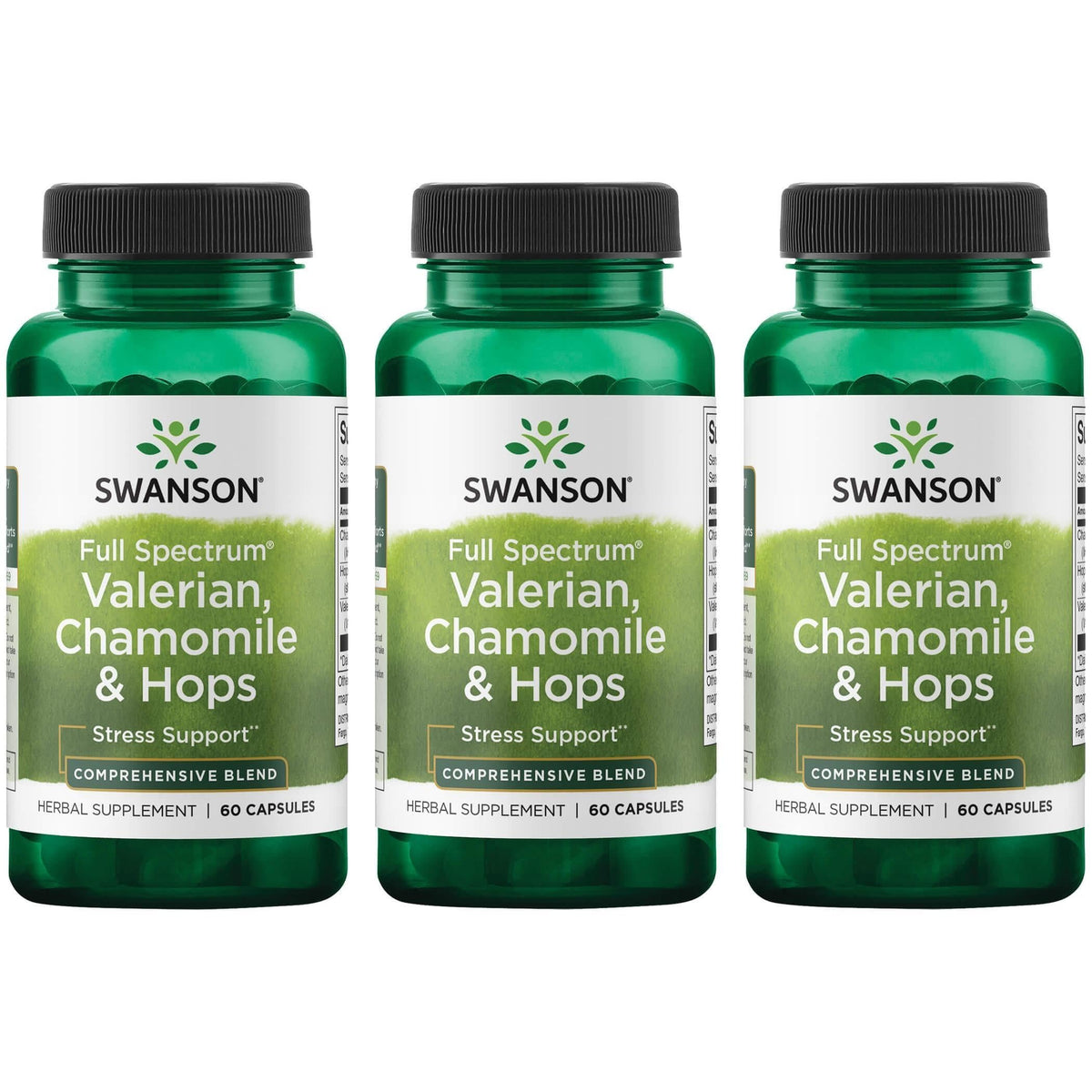 Swanson Valerian, Chamomile & Hops capsules for relaxed evenings and calmer mind