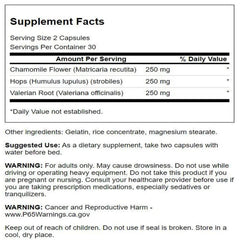 Swanson Valerian Chamomile Hops capsules support calm pre-sleep routine.