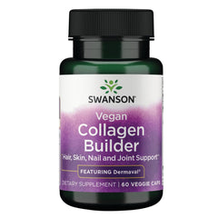 Swanson Vegan Collagen Builder Dermaval bottle close-up supports hair, skin, and nails.