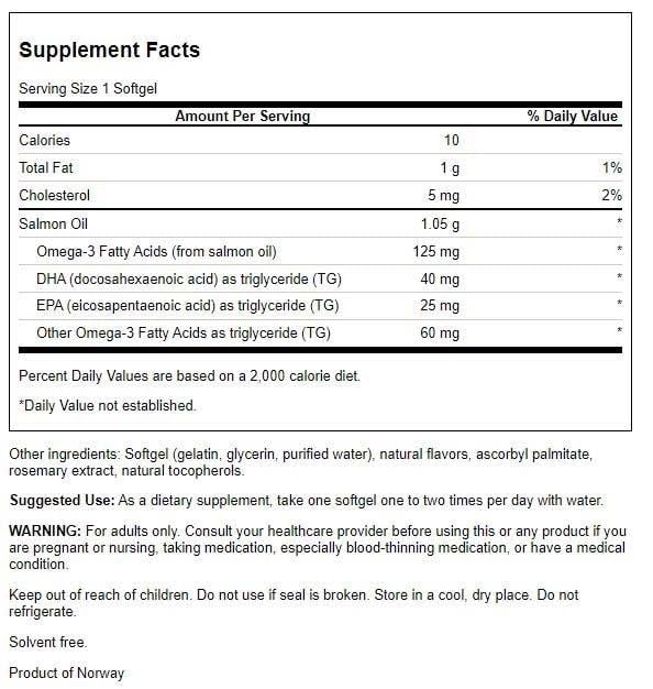 Swanson Virgin Salmon Oil softgels close-up, easy-to-swallow daily omega-3 option