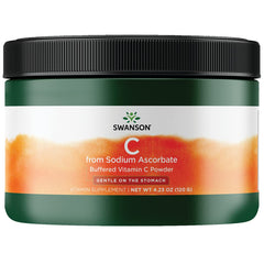 Swanson VIT C sodium ascorbate bottle supports immune health and gentle digestion.