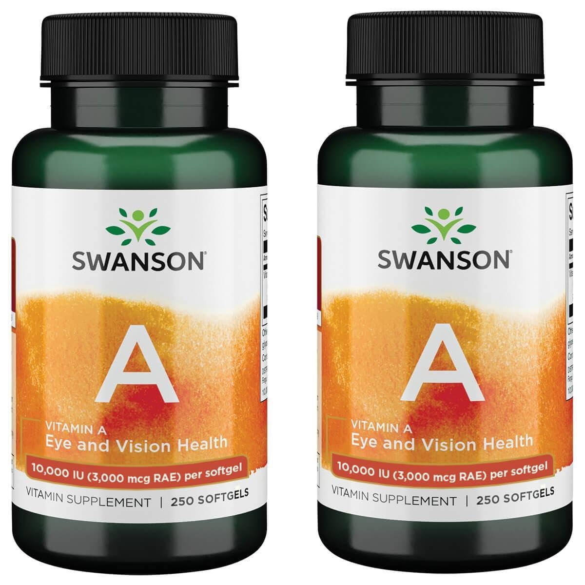 Swanson Vitamin A softgel bottle for bone, skin, and vision support.