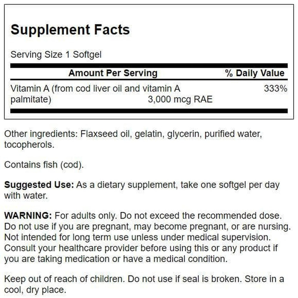 Closeup of Swanson Vitamin A softgels for daily intake.