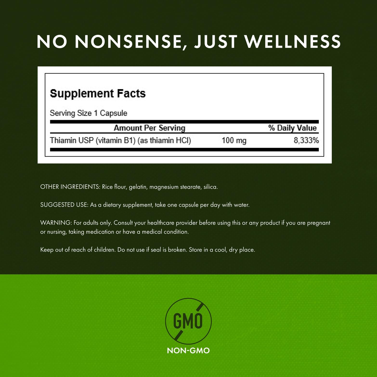 Swanson Vitamin B1 bottle front displays a reliable daily metabolism support