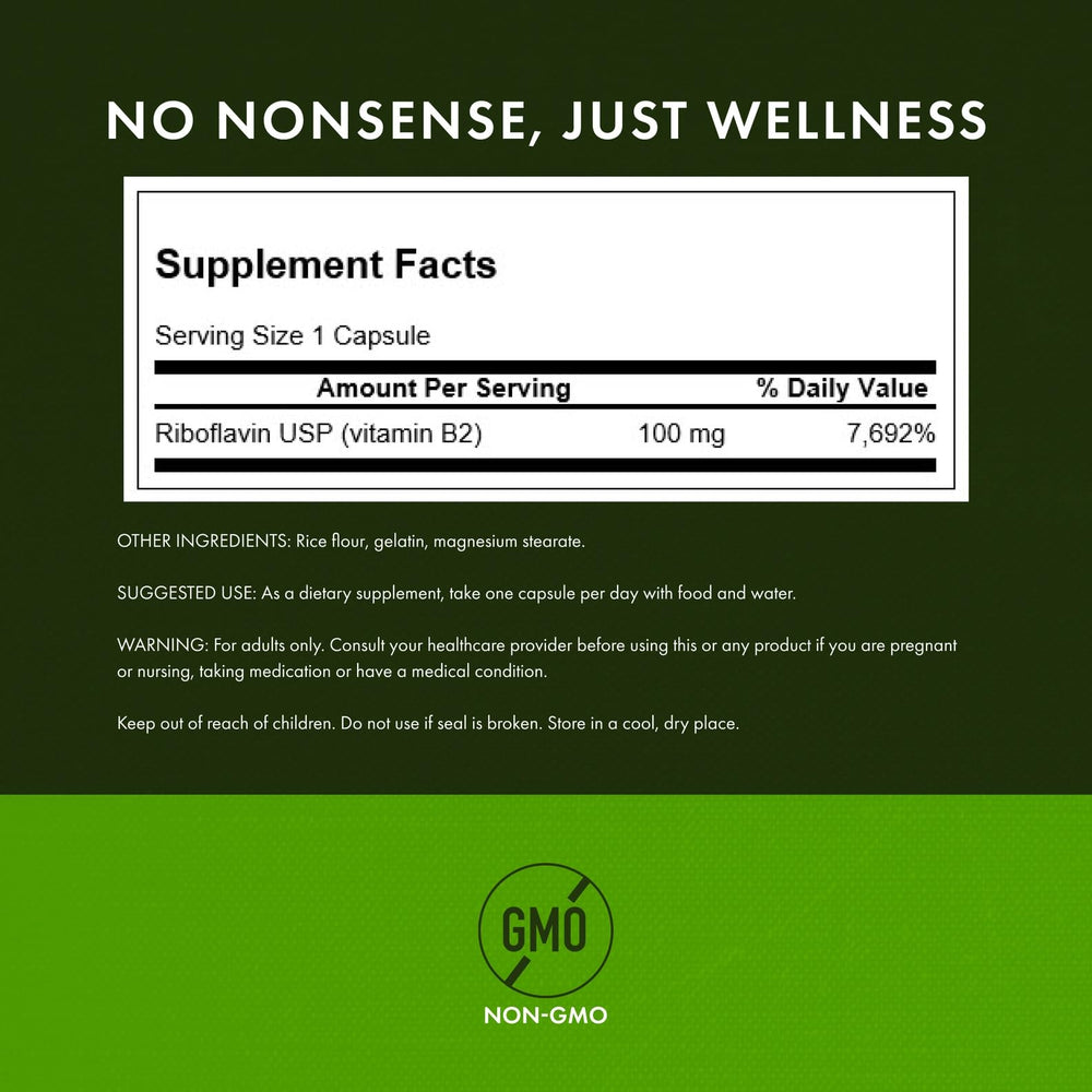 Swanson Vitamin B2 label close-up emphasizing purity and packaging.